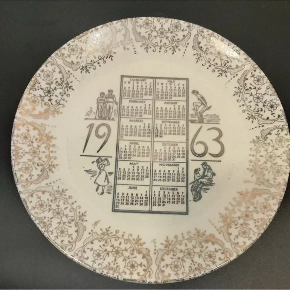 Vintage | Accents | 963 Calendar Plate Cream Gold Metallic Floral Pattern  Vintage Sports Theme 9 In | Poshmark
